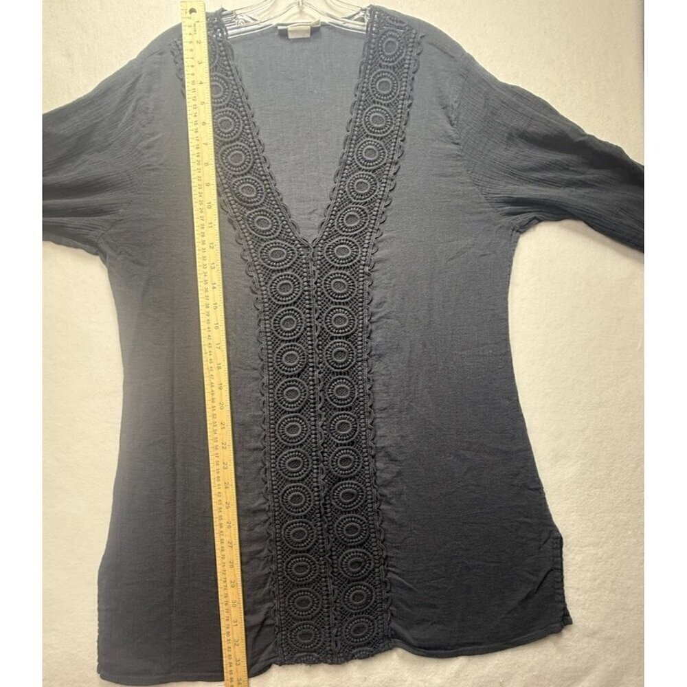 La Blanca Deep V Neck Black Lace Trim Lightweight Beach Tunic Swim Cover-Up Sz L - Picture 8 of 9